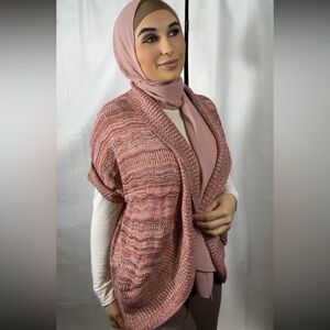 CHRISTOPHER&BANKS Wmns Multicolor Open Front Cuffed S/S Loose Knit Cardigan sz L